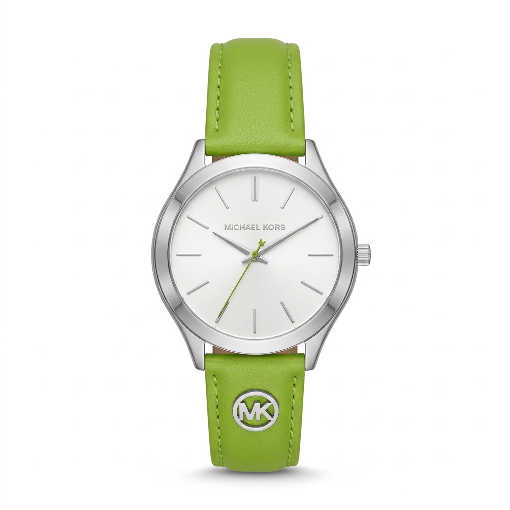 Michael Kors Turquoise Leather Strap Silver Tone Women Watch