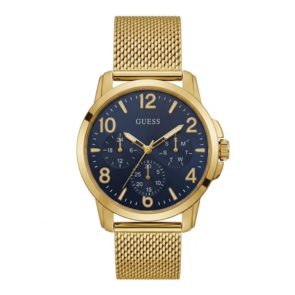 Guess Gold-Tone Mesh Analog Watch with Black Dial
