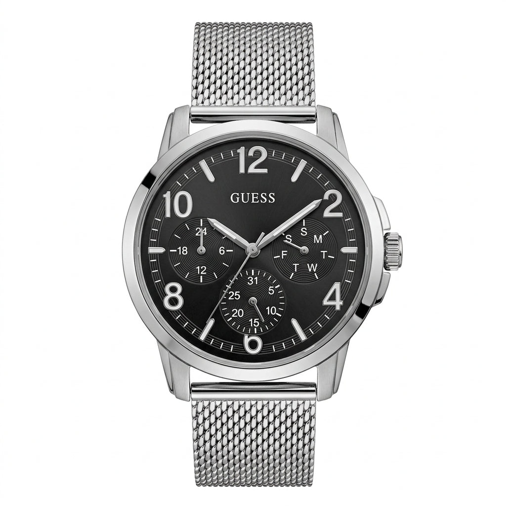 Guess Gold-Tone Mesh Analog Watch with Black Dial