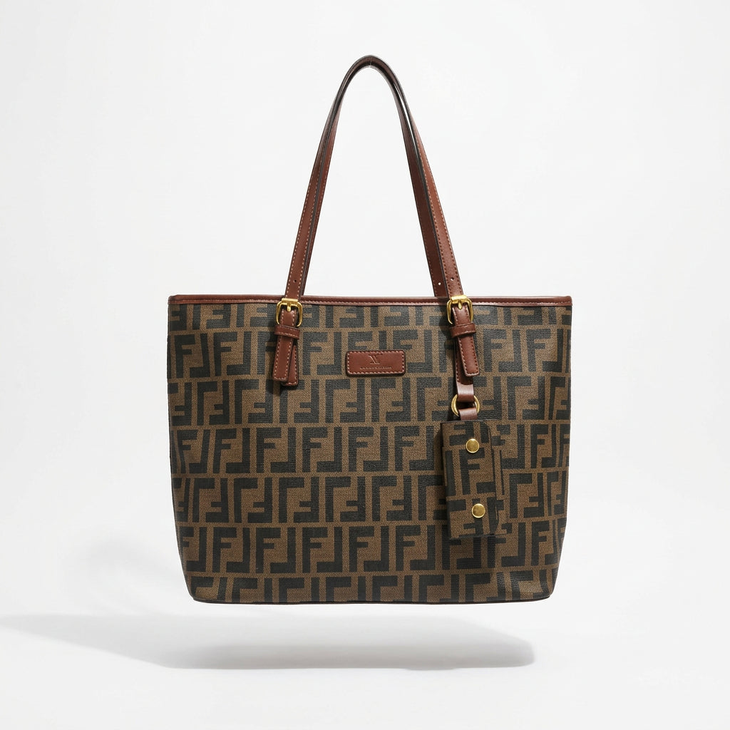 Monogram Pattern Tote with Gold-Tone Hardware