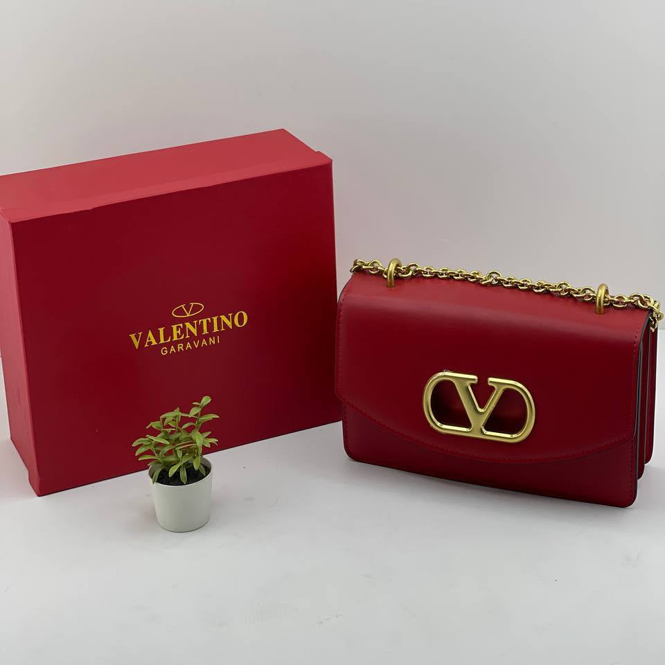 Valentino Garavani VLogo Chain Shoulder Bag in Red Leather 💃👜✨