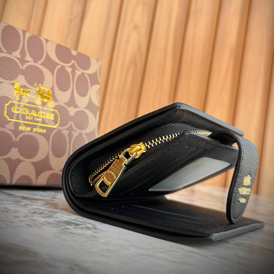 Coach Small Wallet in Black Crossgrain Leather 🖤✨💼