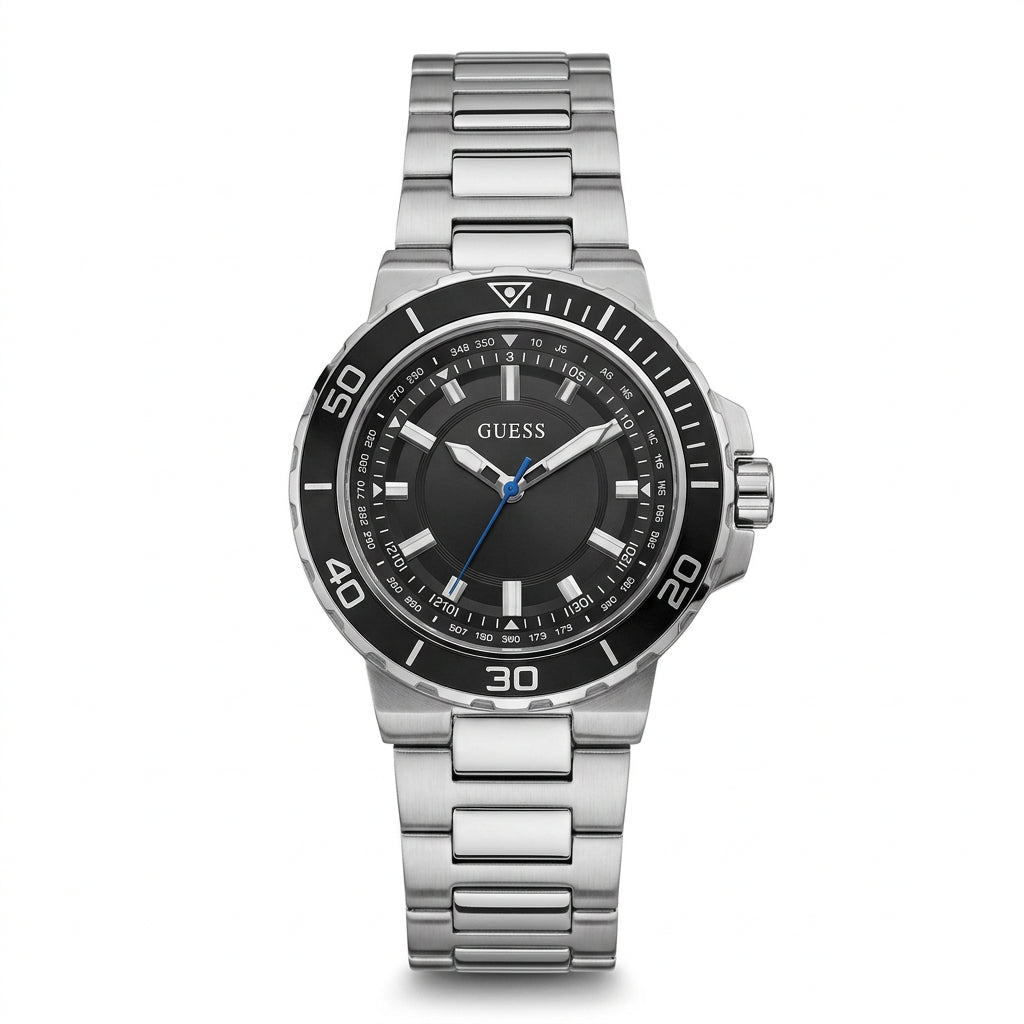 Guess Stainless Steel Sport Watch with Black Bezel