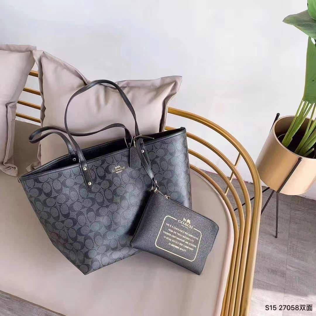 Coach Monogram Reversible Tote Bag with Detachable Pouch