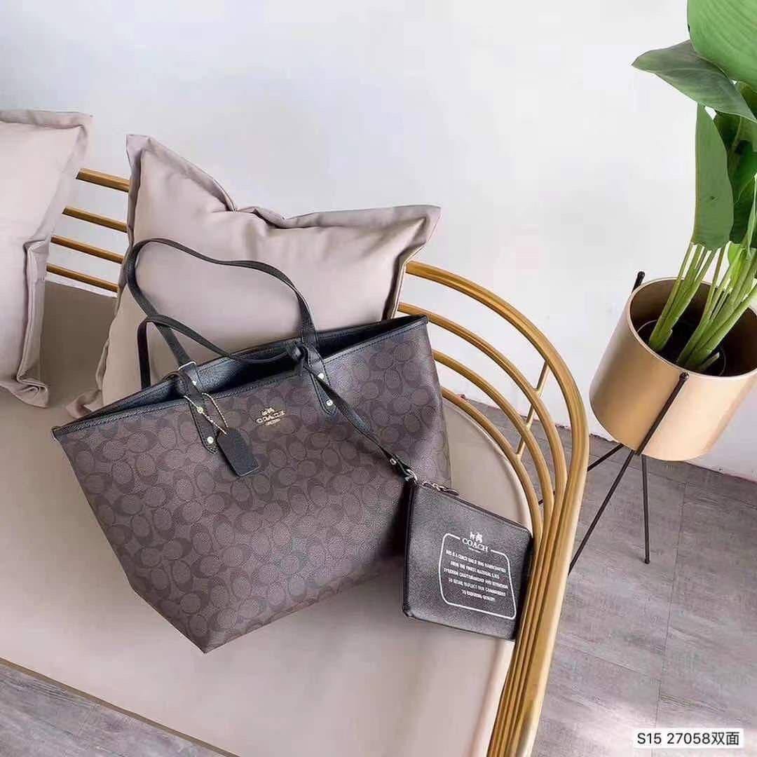 Coach Monogram Reversible Tote Bag with Detachable Pouch