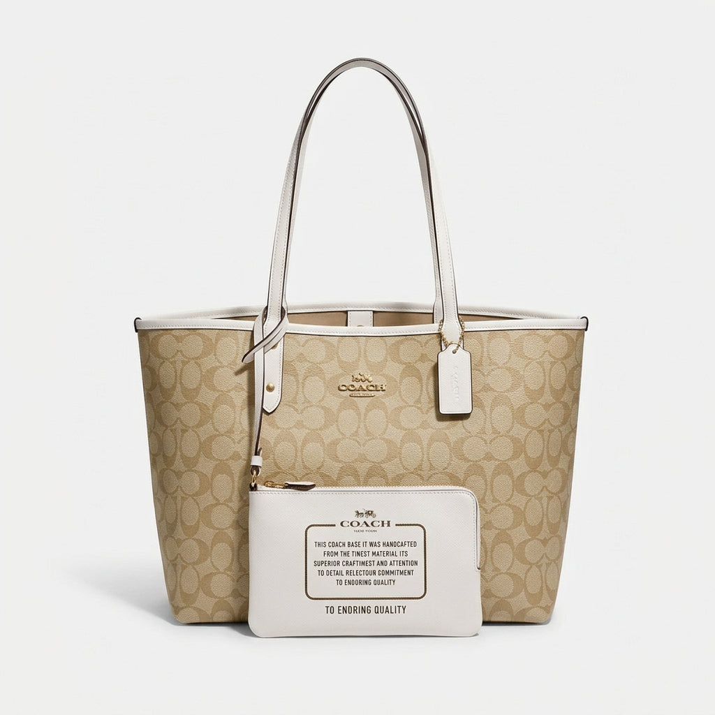 Coach Monogram Reversible Tote Bag with Detachable Pouch