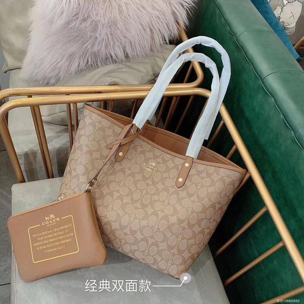 Coach Monogram Reversible Tote Bag with Detachable Pouch