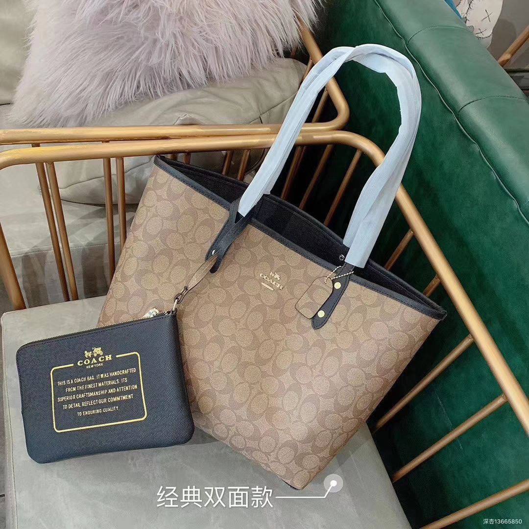 Coach Monogram Reversible Tote Bag with Detachable Pouch