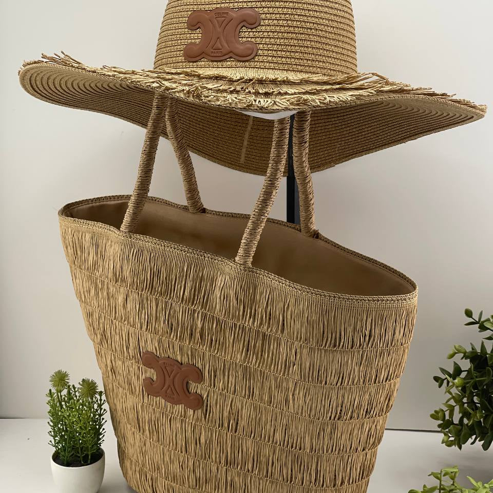 Celine Straw Bag & Hat Set: Beige & Brown 👒👜