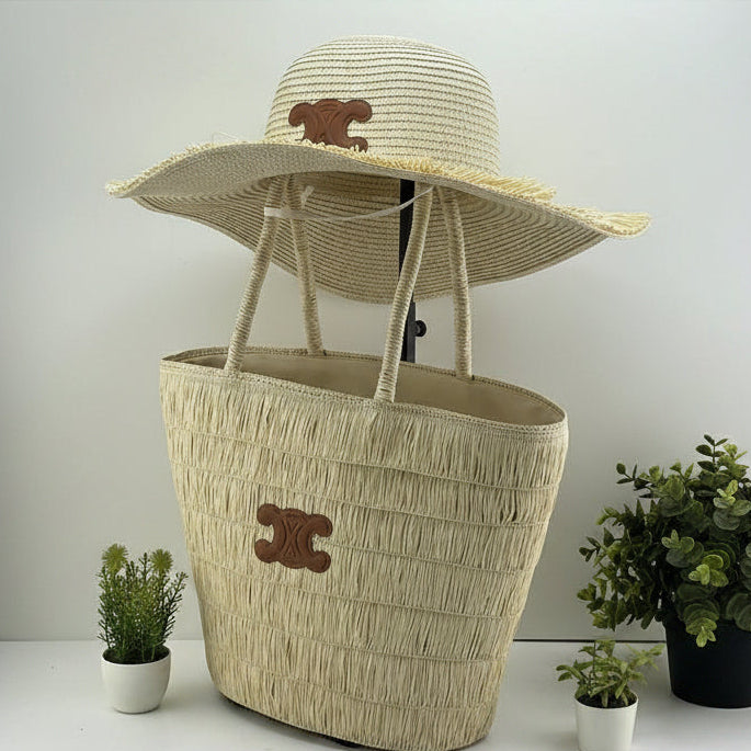 Celine Straw Bag & Hat Set: Beige & Brown 👒👜