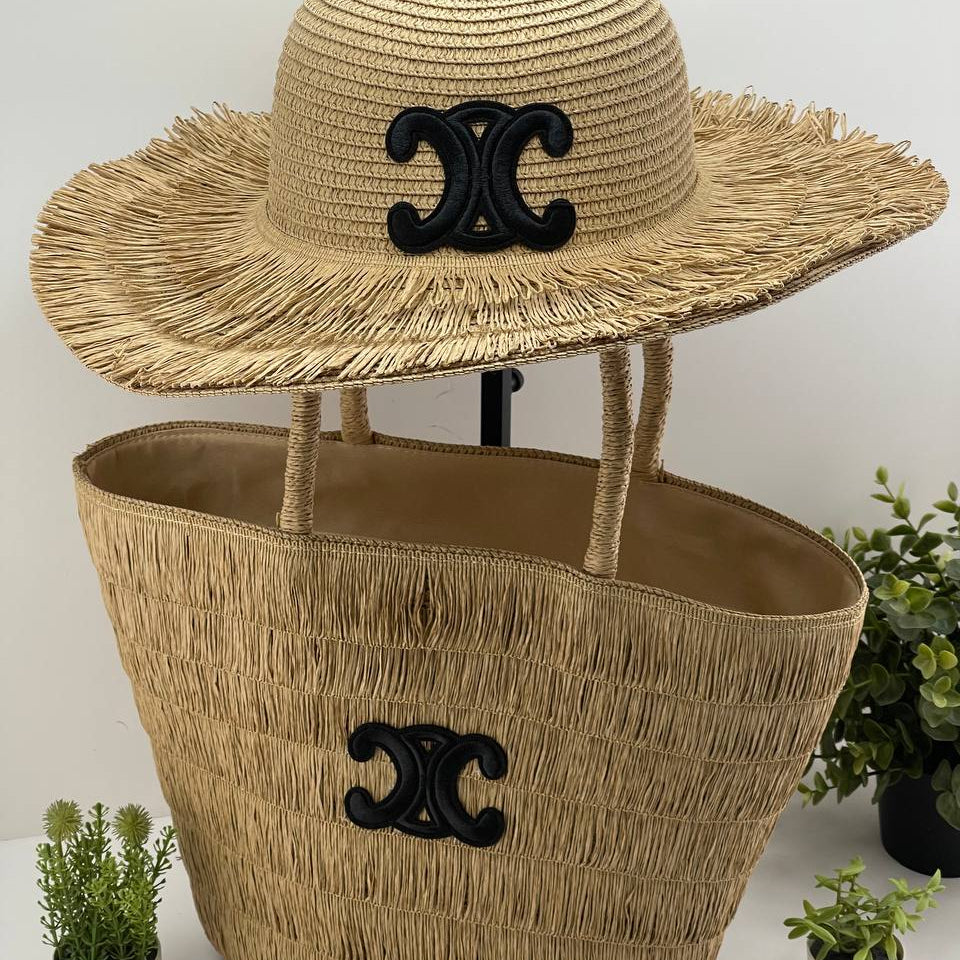 Celine Straw Bag & Hat Set: Beige & Brown 👒👜