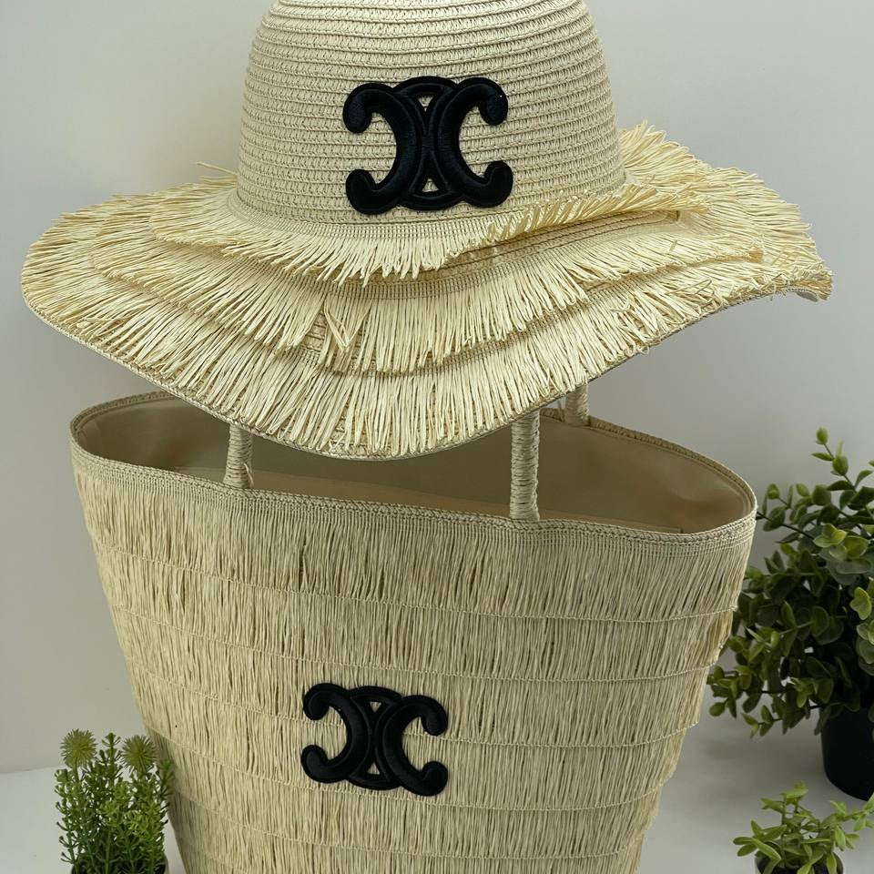 Celine Straw Bag & Hat Set: Beige & Brown 👒👜