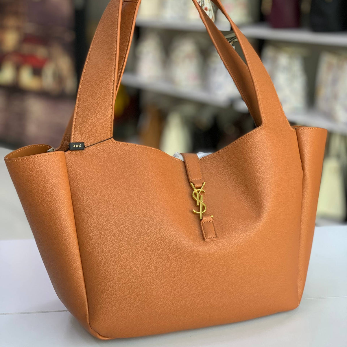 YSL Rive Gauche Leather Shopper Tote with Gold-Tone Hardware