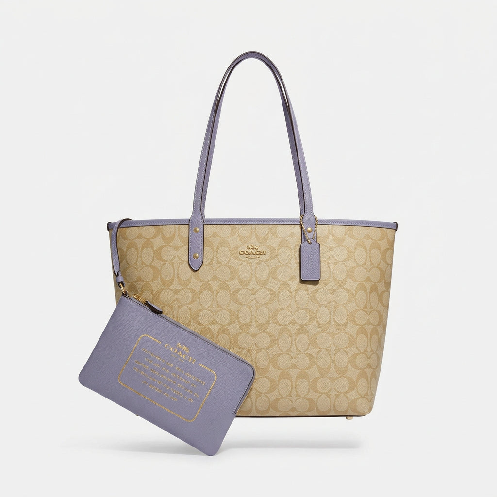 Coach Signature Monogram Tote Bag with Matching Zippered Pouch