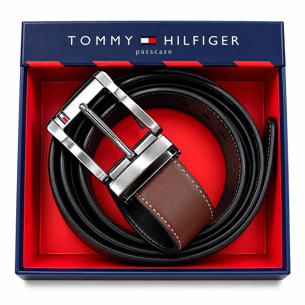 Tommy Hilfiger Reversible Leather Belt with Metallic Buckle