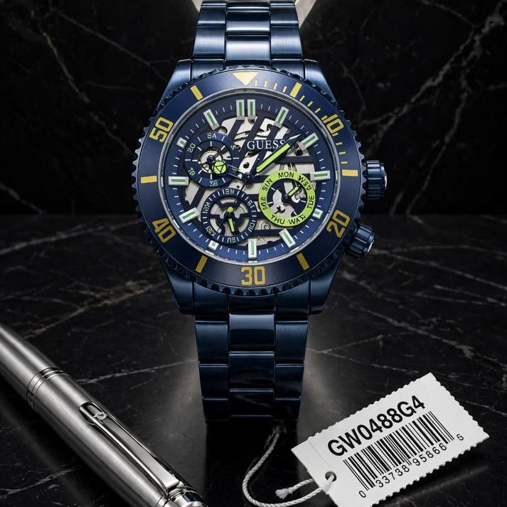 Guess Men's Blue Stainless Steel Multifunction Sport Watch