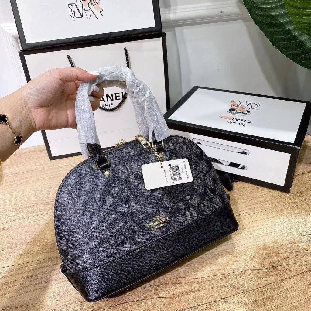 Coach Signature Canvas Dome Handbag with Logo Charm