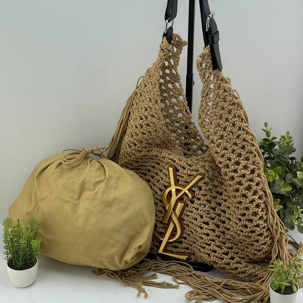 YSL Beige Crochet Shoulder Bag 🧶 Chic & Sustainable