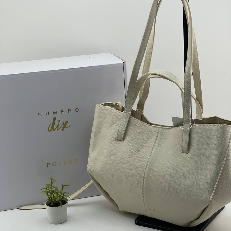 Polène Cyme Textured Leather Tote Bag in Chalk 🕊️👜✨
