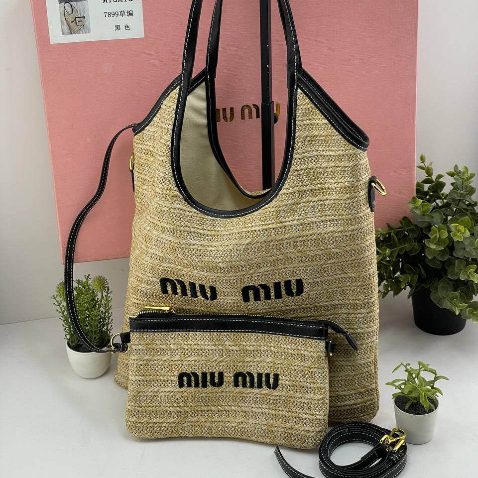 MIU MIU Beige & Black Tote 👜 Chic Carryall 🖤