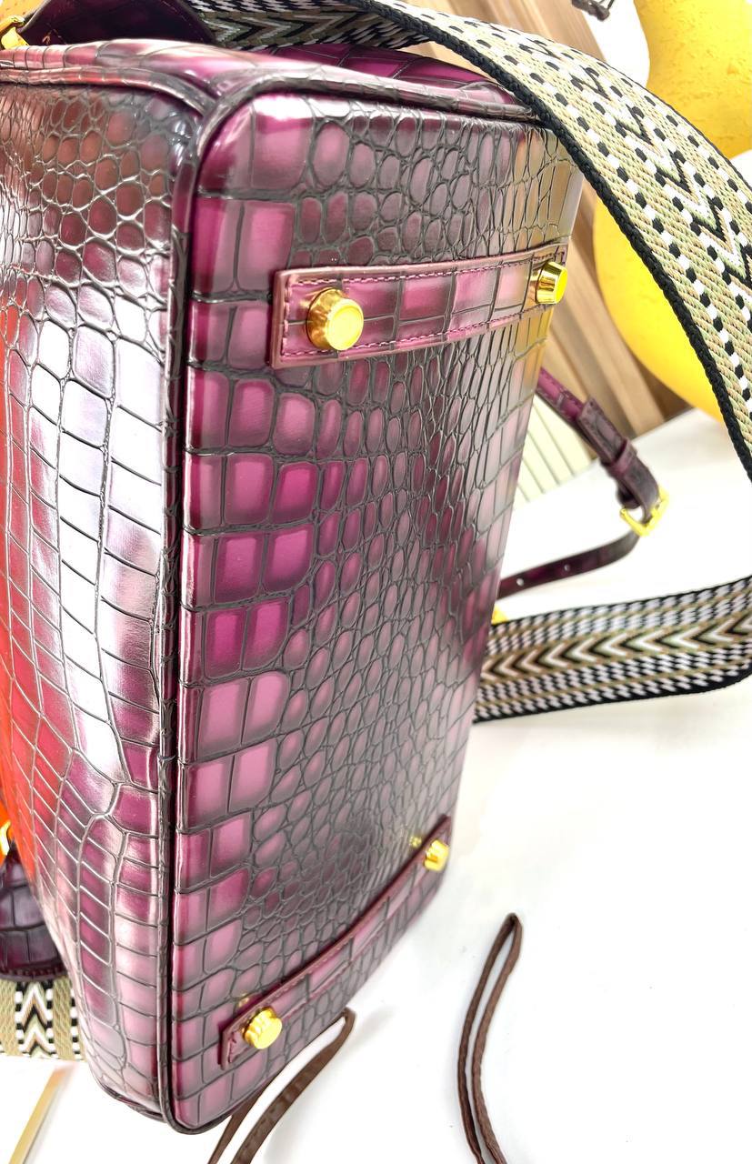 Crocodile Pattern Faux Leather Handbag with Decorative Charms