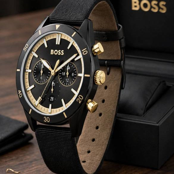 Boss Original Chronograph Watch in Black and Gold