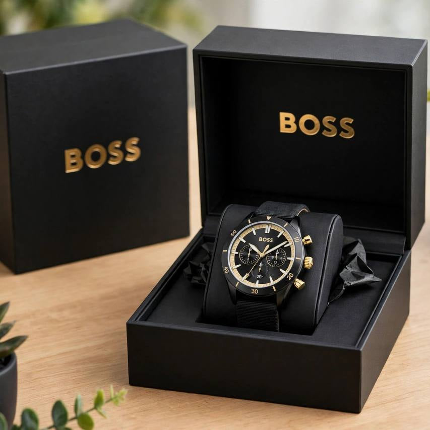 Boss Original Chronograph Watch in Black and Gold