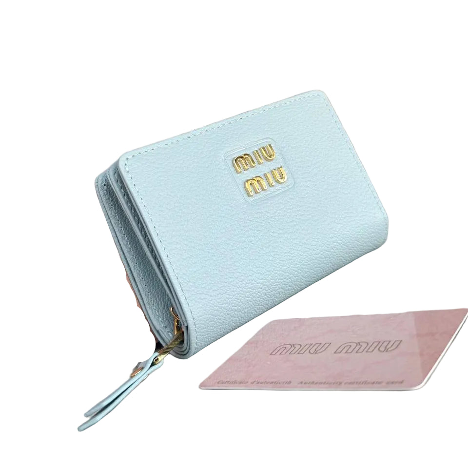 Miu Miu Small Leather Zip-Around Wallet in Light Blue 🧊💎✨