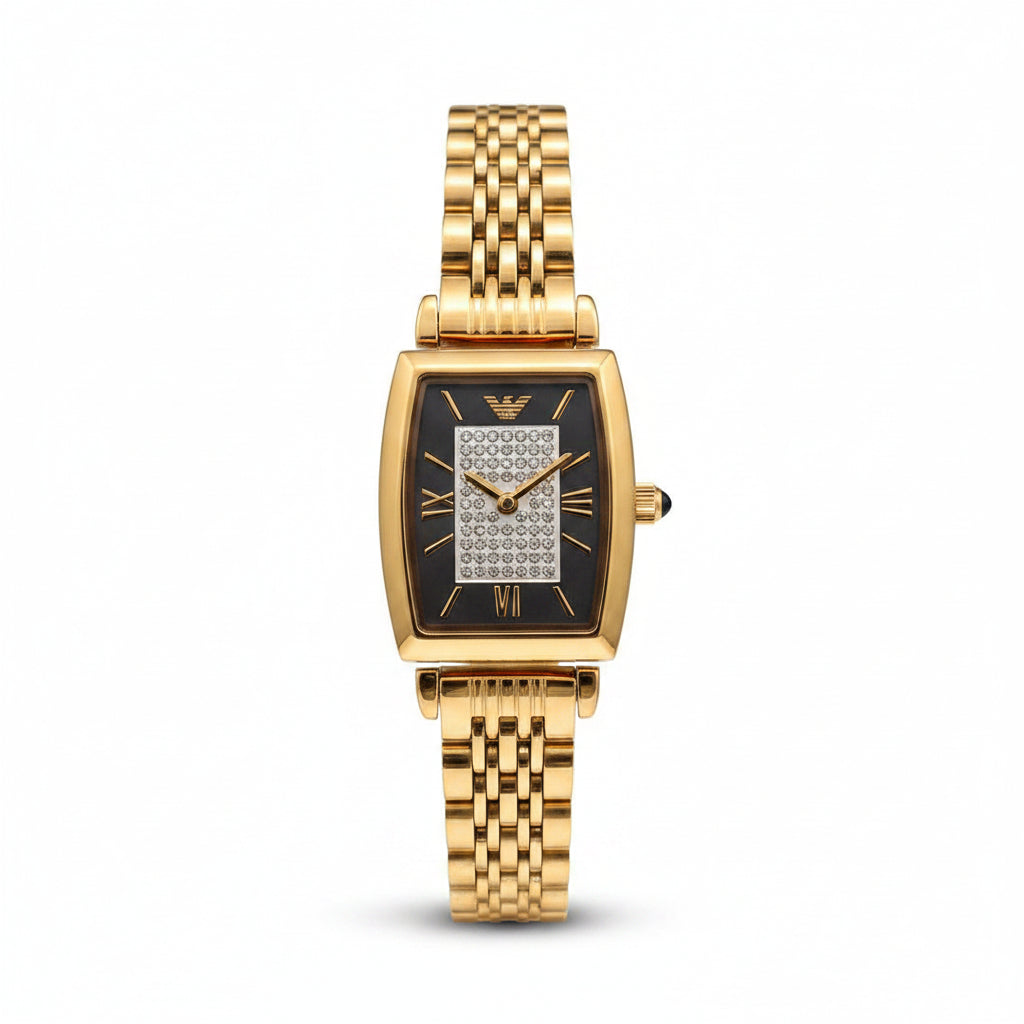 Emporio Armani Gold-Tone Crystal Rectangular Watch ⌚✨💛