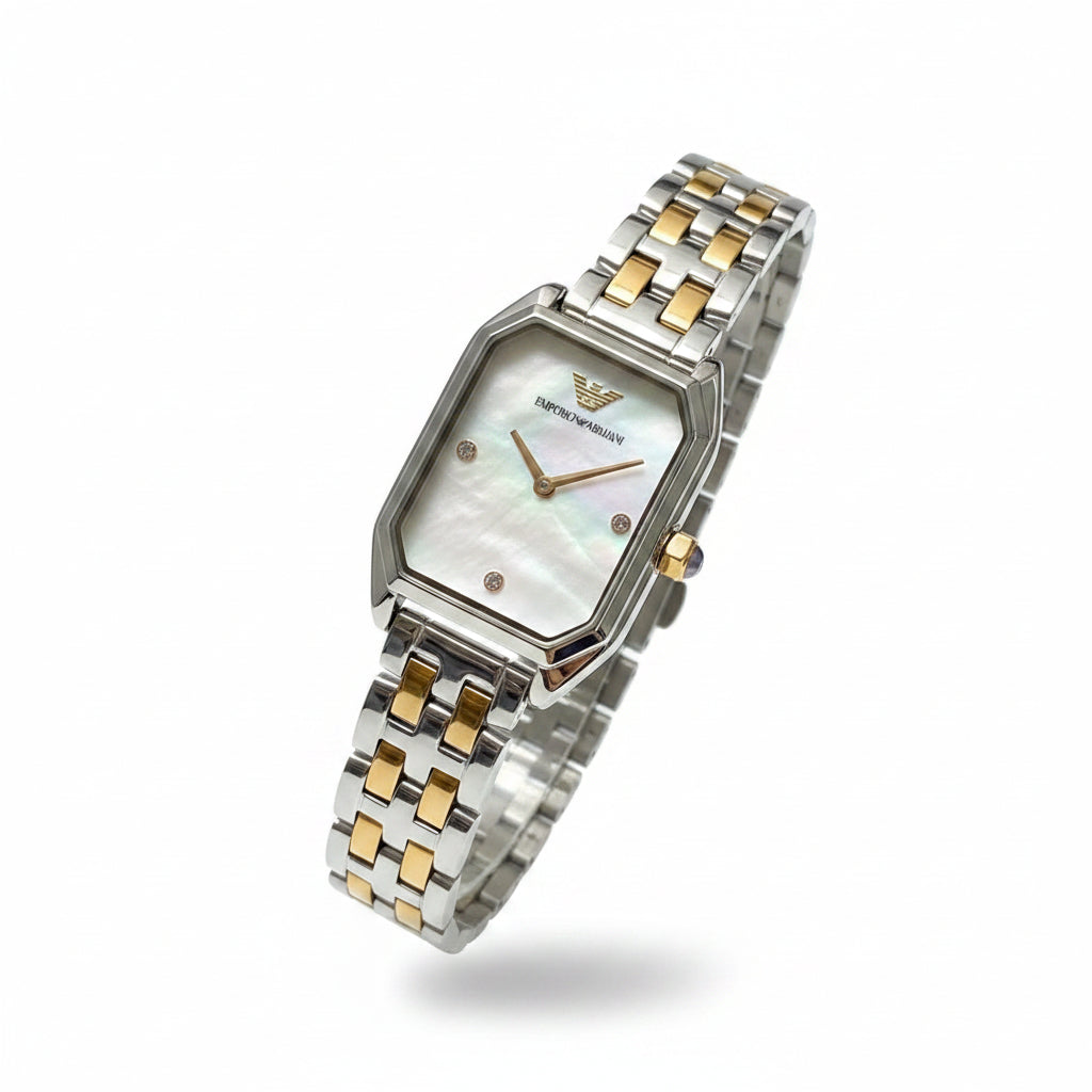 Emporio Armani Two-Tone Rectangular Watch with Mother of Pearl Dial ✨⌚🐚