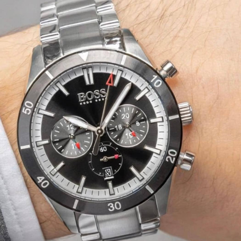 Hugo Boss Chronograph Stainless Steel Watch with Black Dial