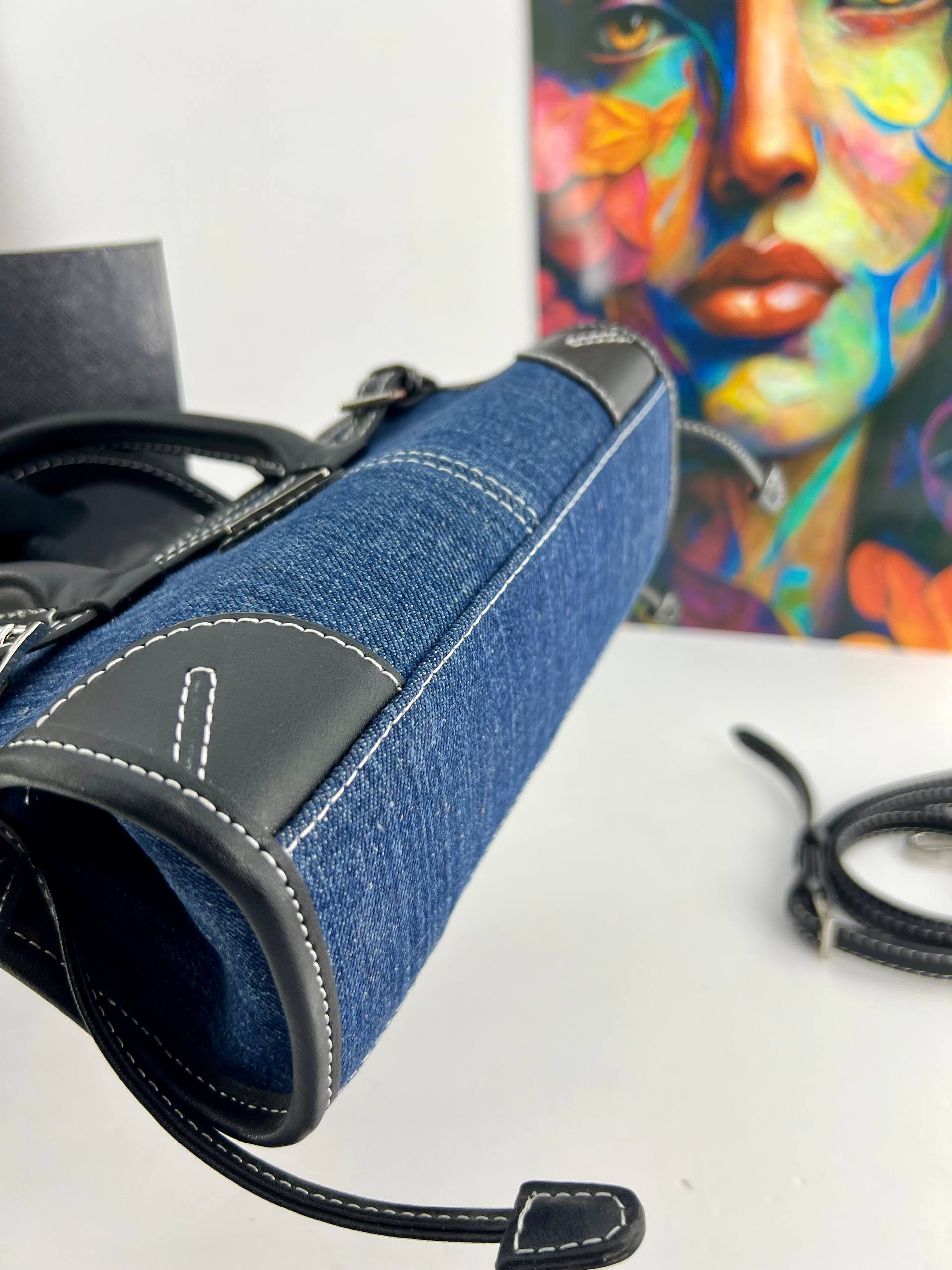 PRADI Denim & Leather Bag 💙🖤 Chic Handbag