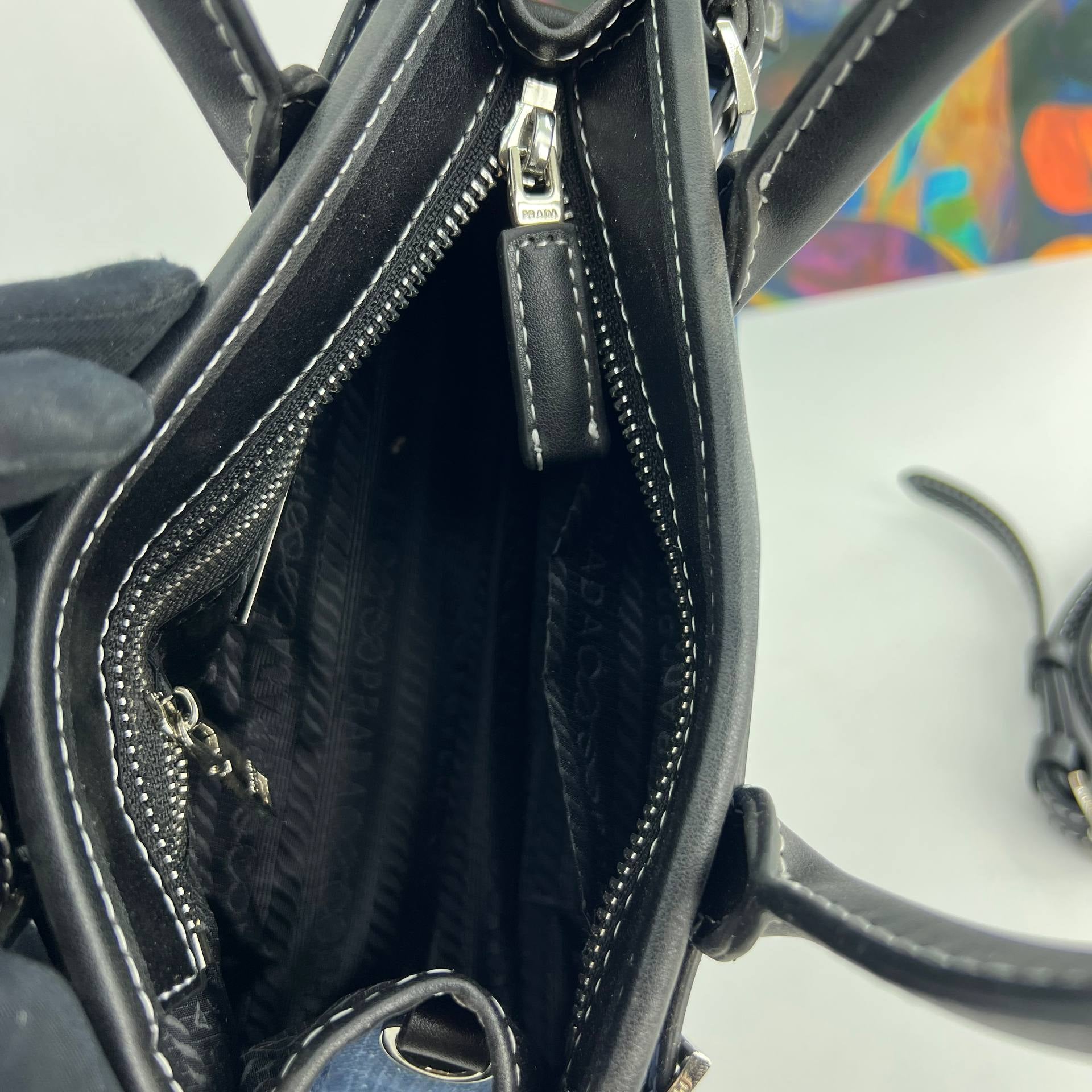 PRADI Denim & Leather Bag 💙🖤 Chic Handbag