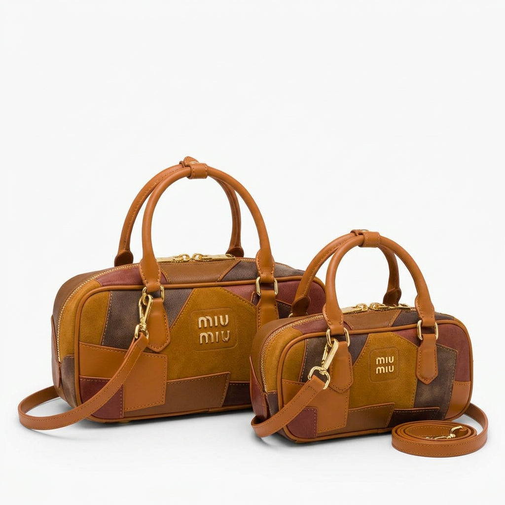 Miu Miu Patchwork Large Handbag with Gold Tone Hardware
