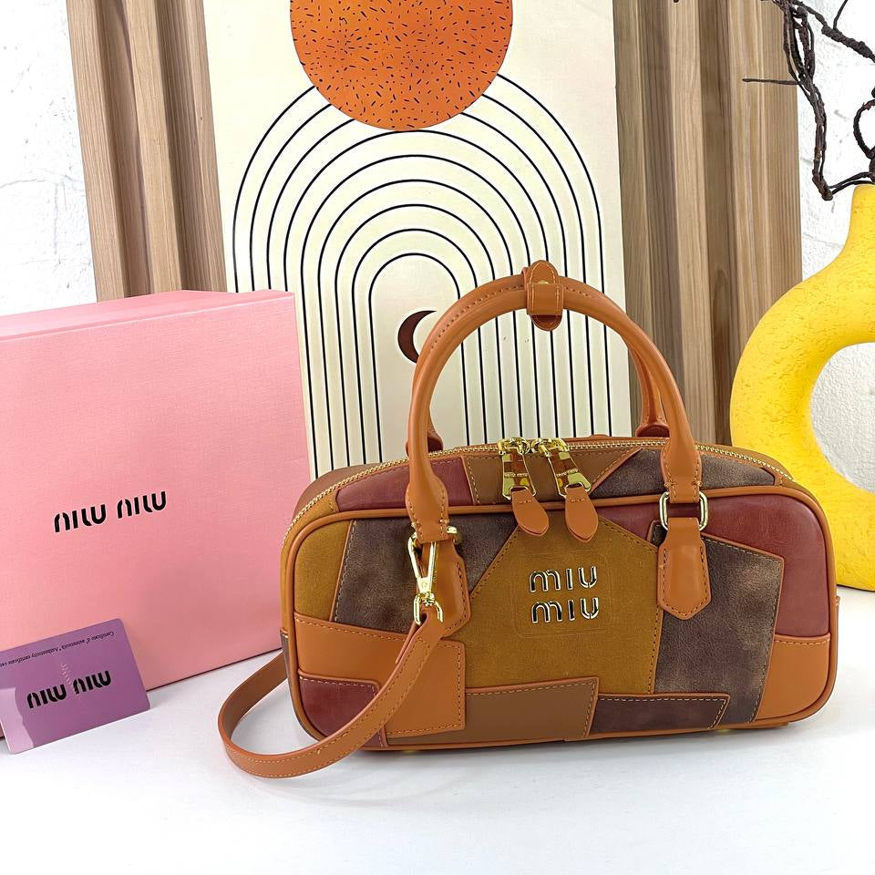 Miu Miu Patchwork Large Handbag with Gold Tone Hardware