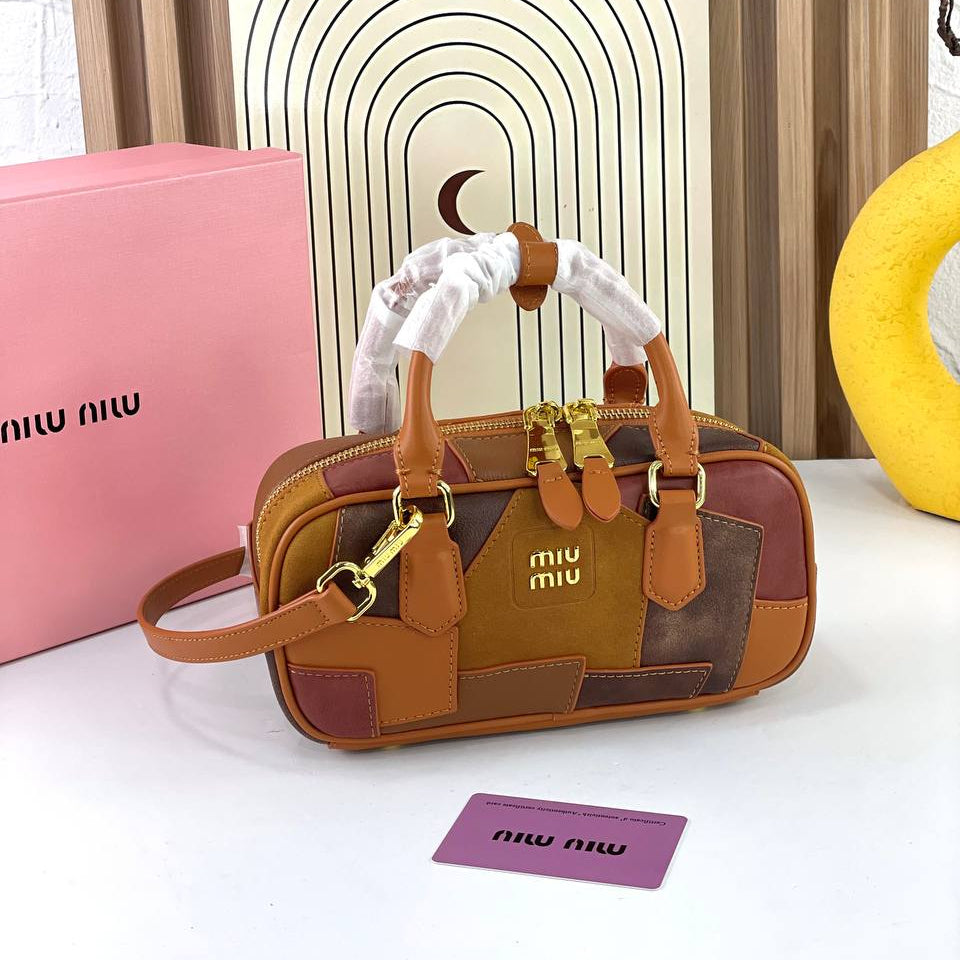 Miu Miu Patchwork Large Handbag with Gold Tone Hardware