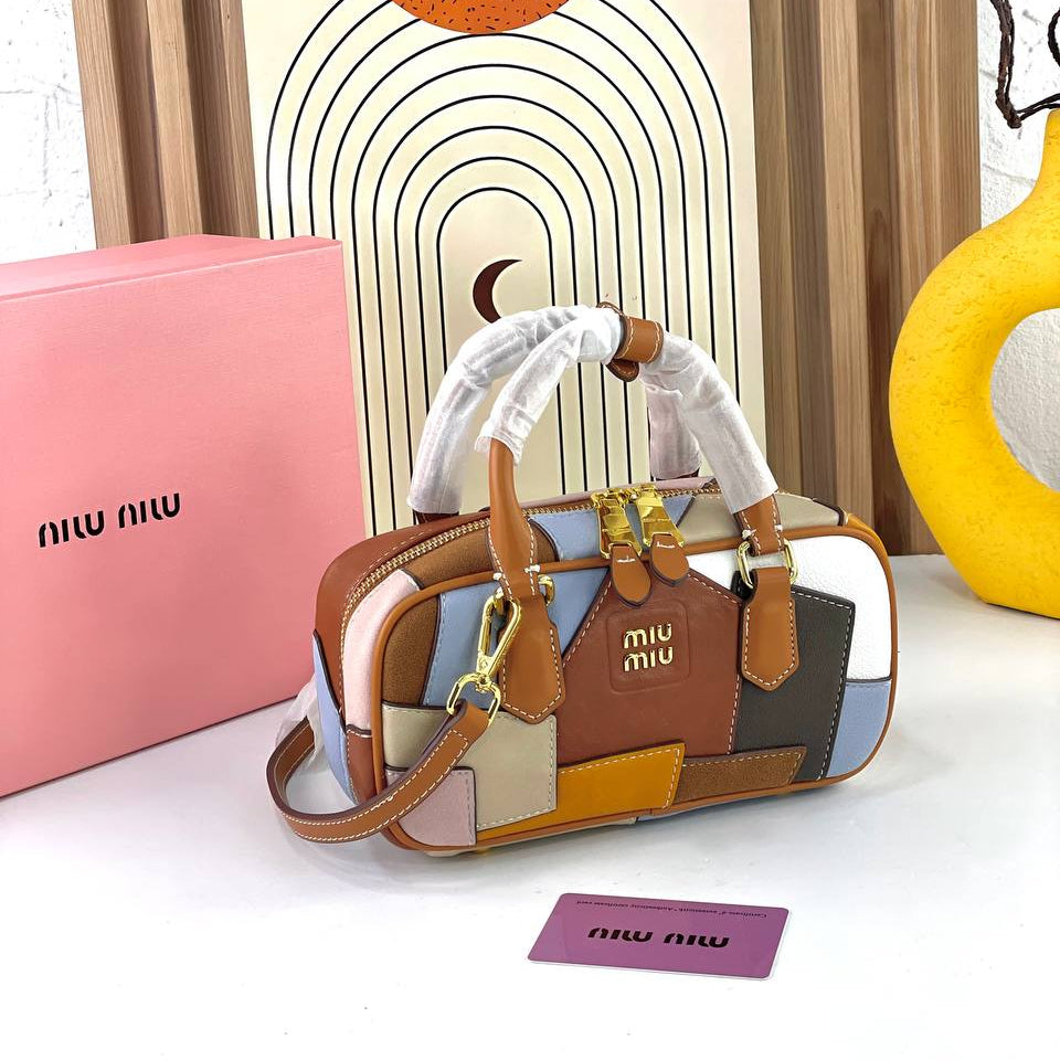Miu Miu Patchwork Large Handbag with Gold Tone Hardware