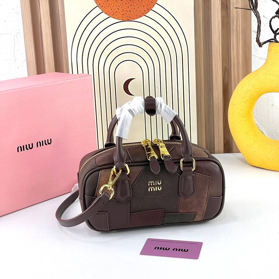 Miu Miu Patchwork Large Handbag with Gold Tone Hardware
