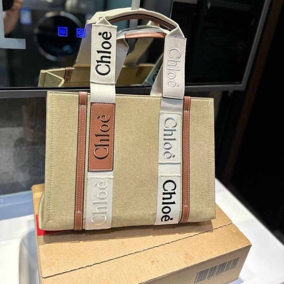 Chloé Woody Canvas Tote Duo in Beige & Blue 👜✨💙