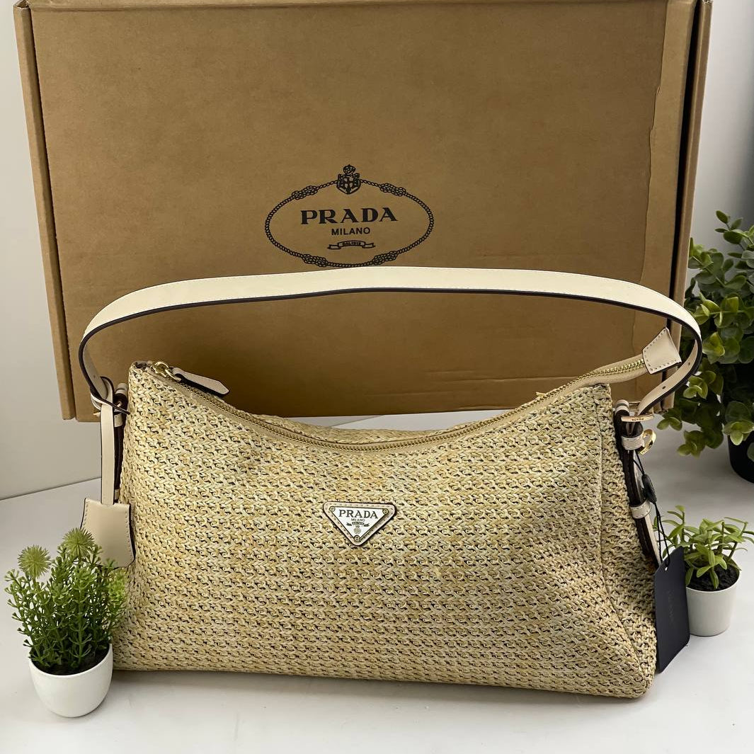 Prada Straw & Leather Beige Bag 👜🌾 Chic Design