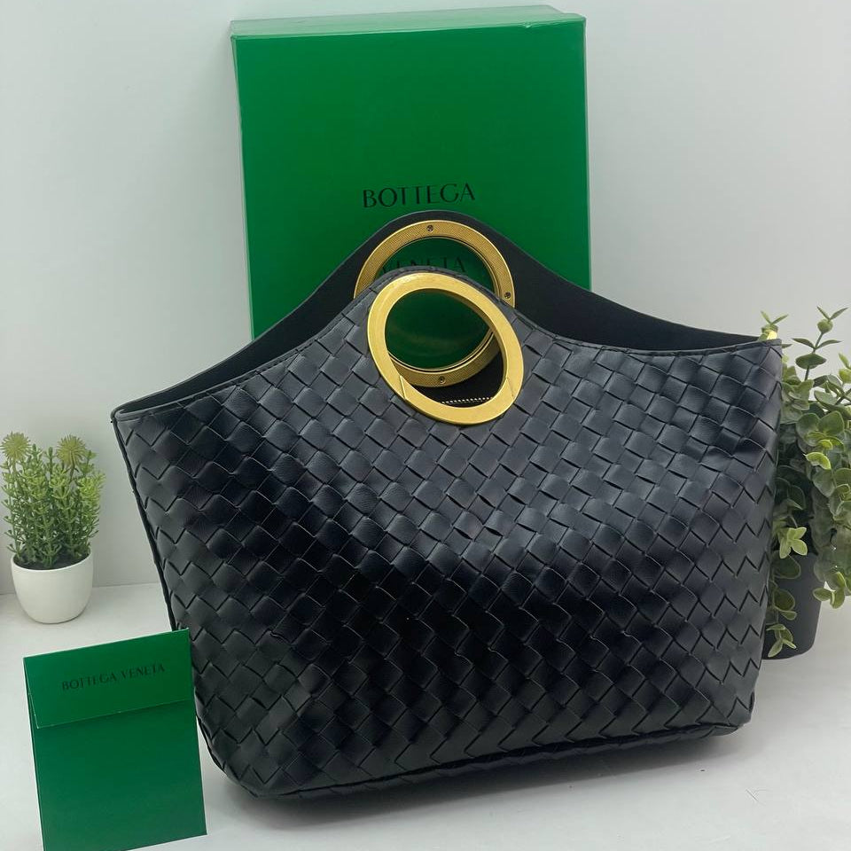Bottega Veneta Intrecciato Tote Bag with Gold Ring Handle 👜✨🖤