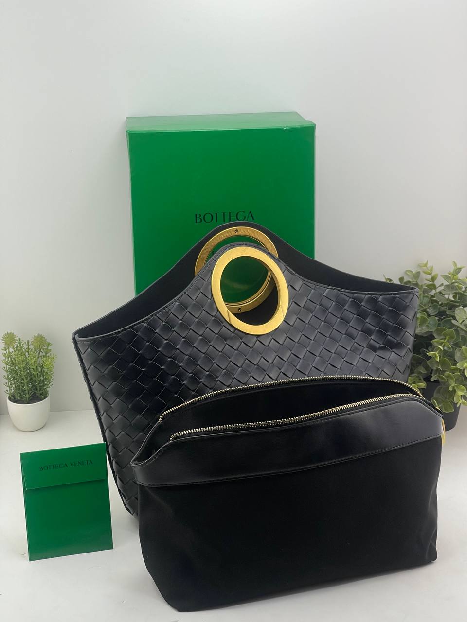 Bottega Veneta Intrecciato Tote Bag with Gold Ring Handle 👜✨🖤