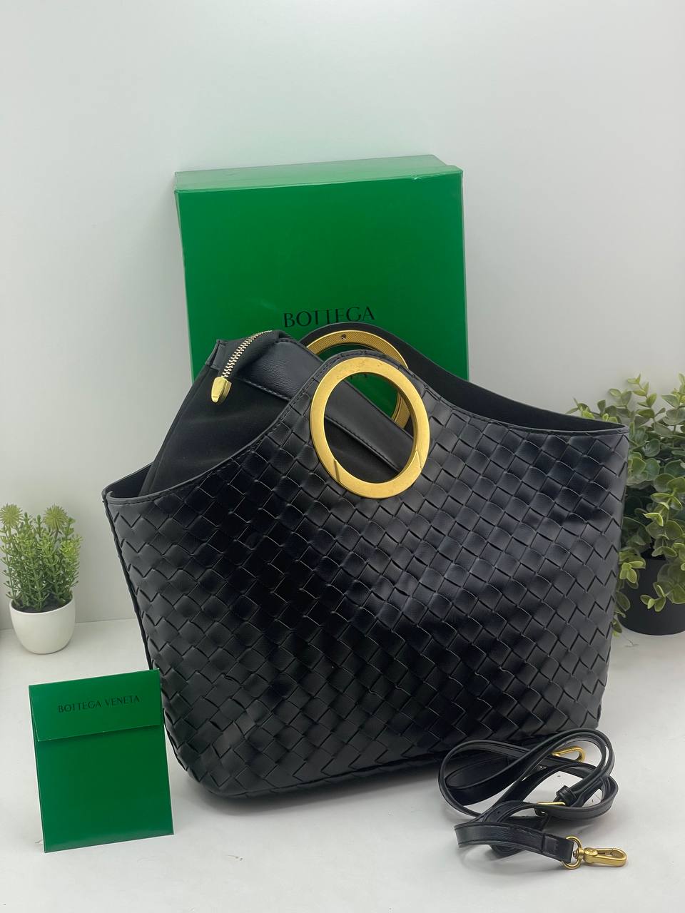 Bottega Veneta Intrecciato Tote Bag with Gold Ring Handle 👜✨🖤