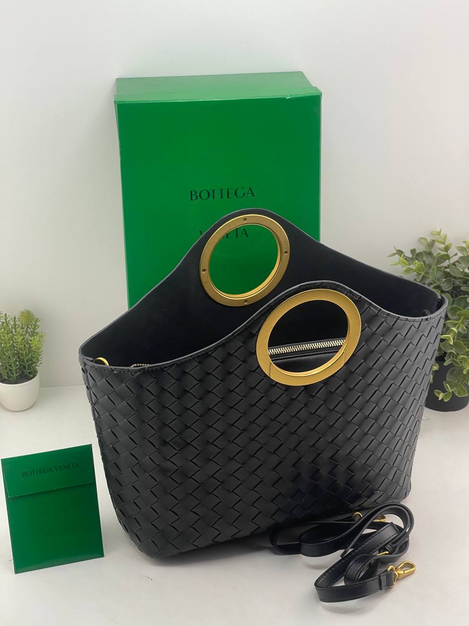 Bottega Veneta Intrecciato Tote Bag with Gold Ring Handle 👜✨🖤