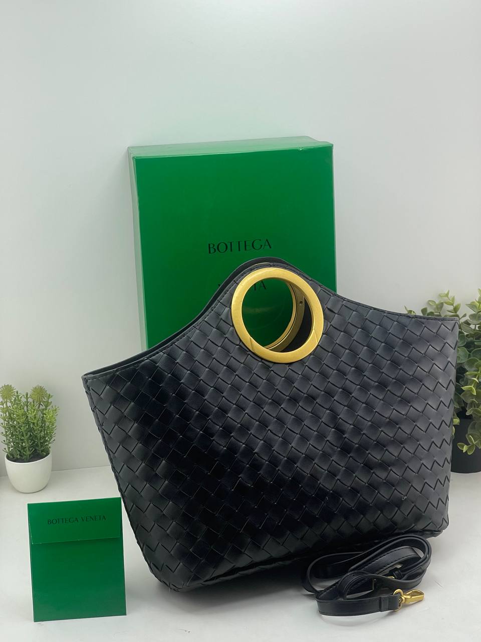 Bottega Veneta Intrecciato Tote Bag with Gold Ring Handle 👜✨🖤