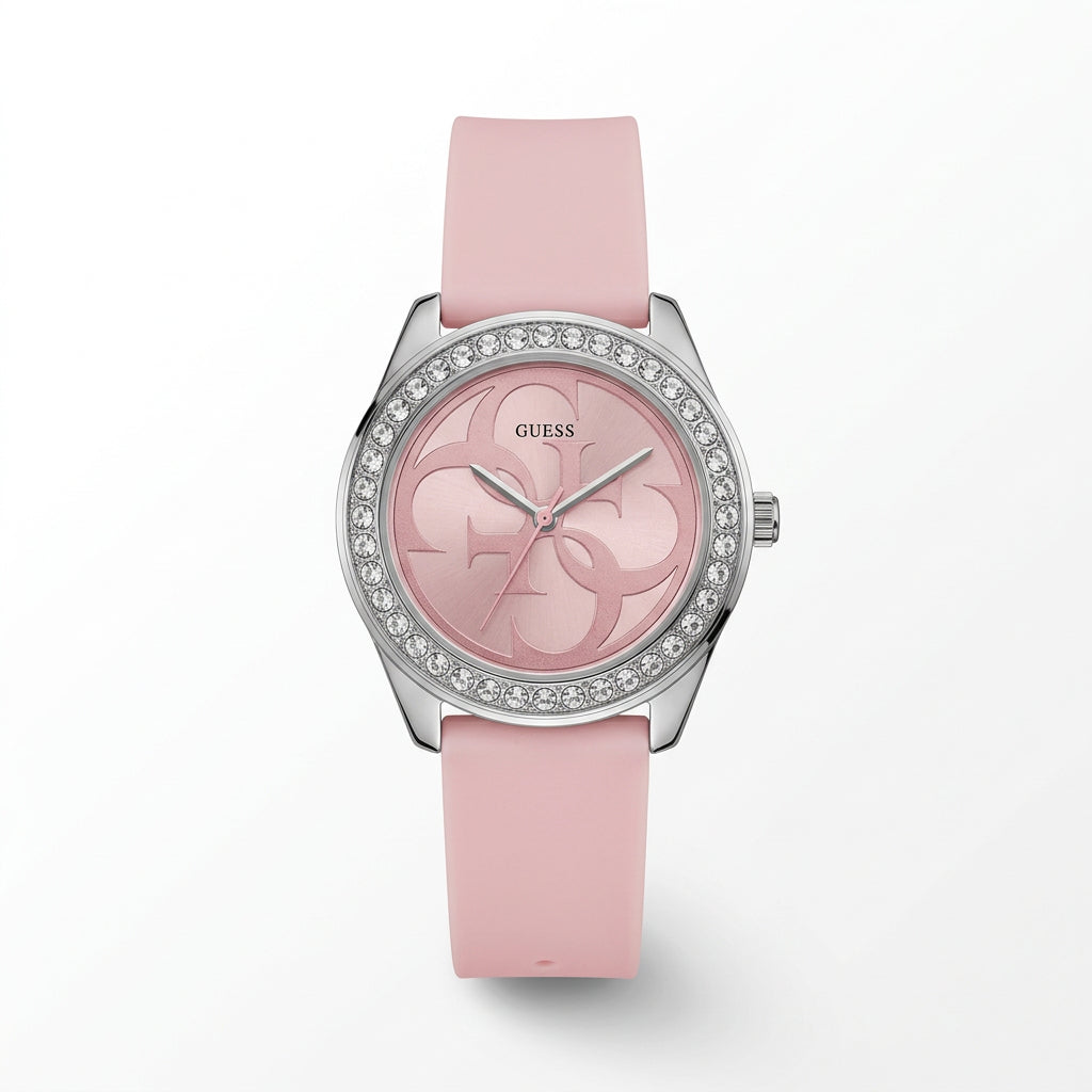 GUESS Pink Silicone Watch with Crystal Bezel