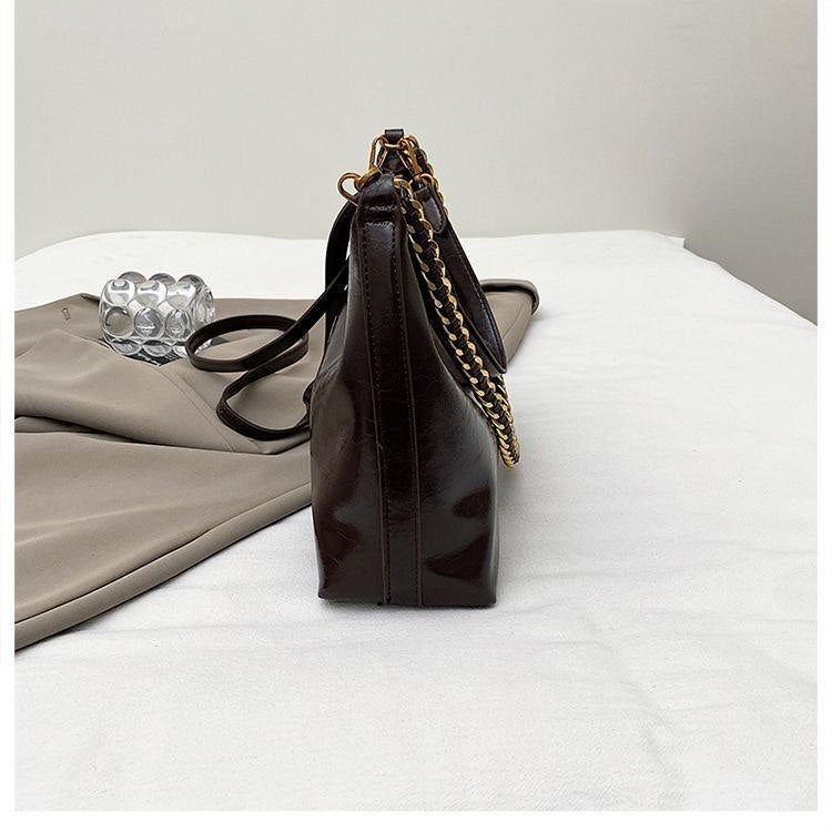 Glossy Chain Shoulder Bag with Gold Tone Hardware