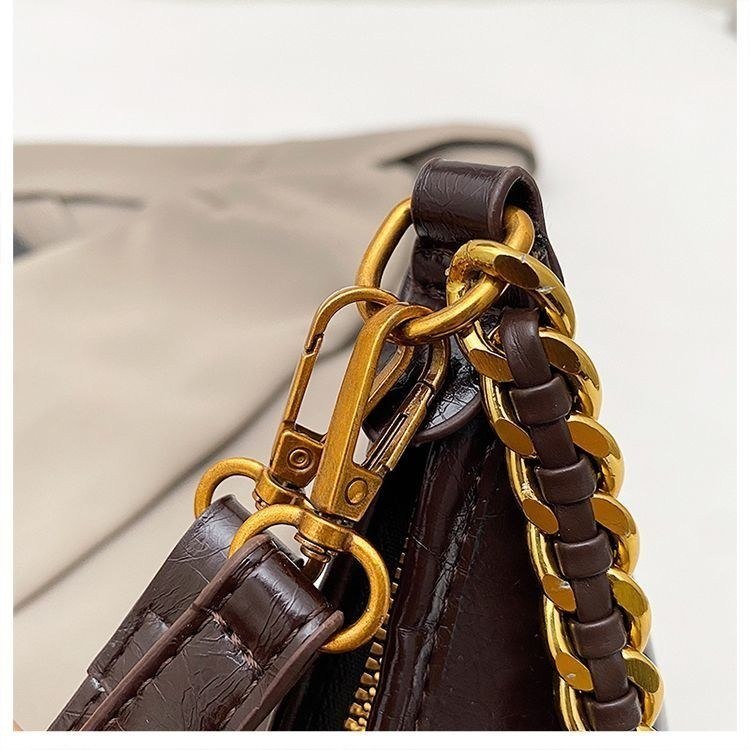 Glossy Chain Shoulder Bag with Gold Tone Hardware