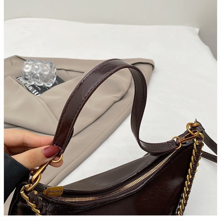 Glossy Chain Shoulder Bag with Gold Tone Hardware