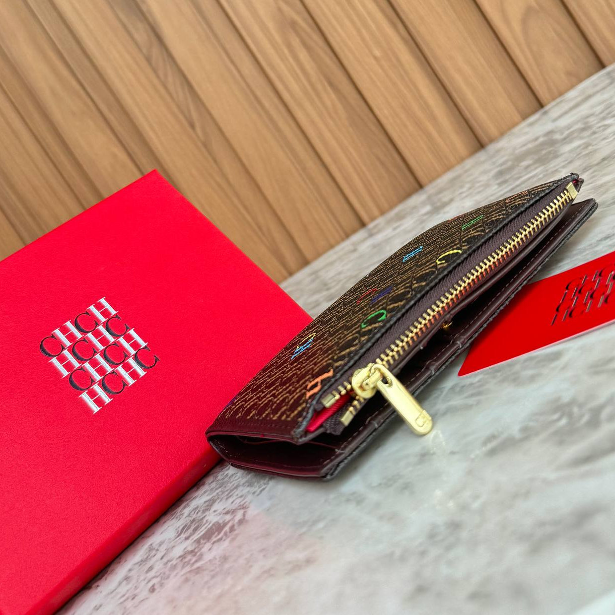 CH Carolina Herrera Monogram Zip-Around Wallet in Beige 👝✨💼